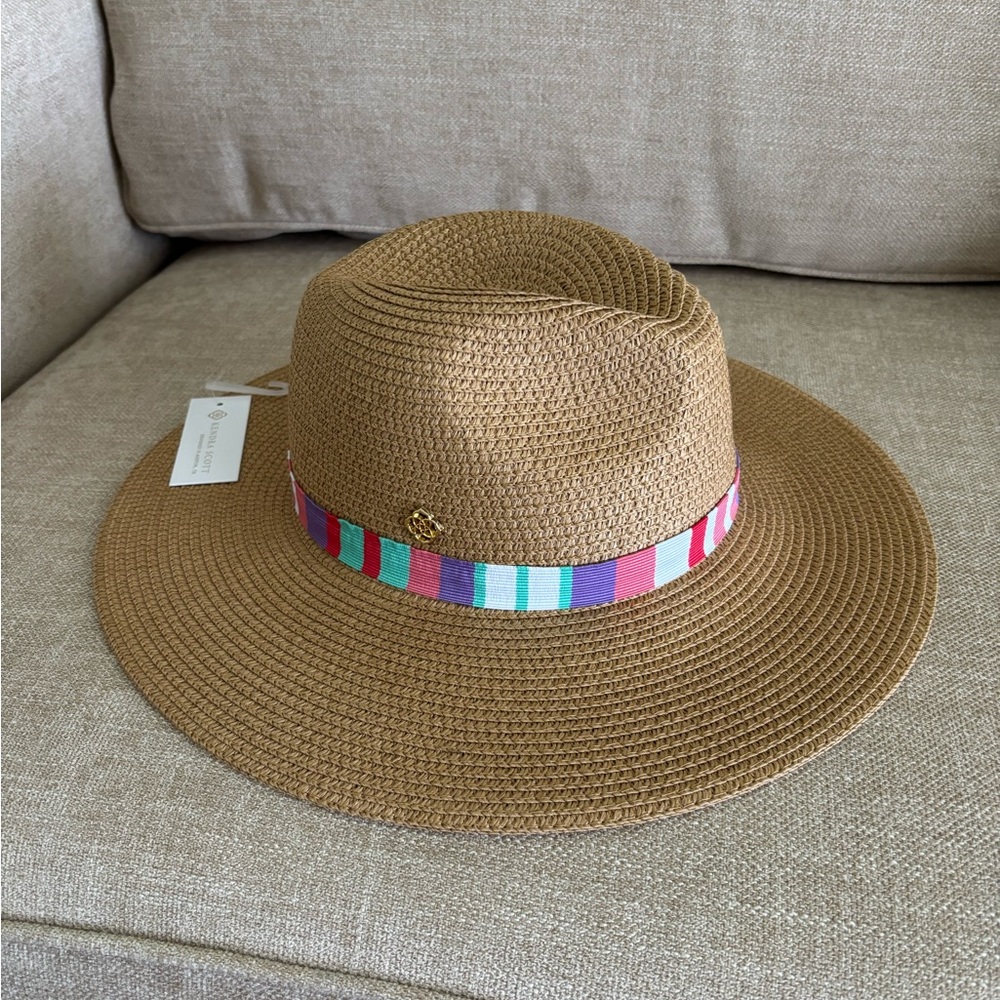 Kendra Scott Tan and Pink Panama Hat with Wide Brim - brand new!